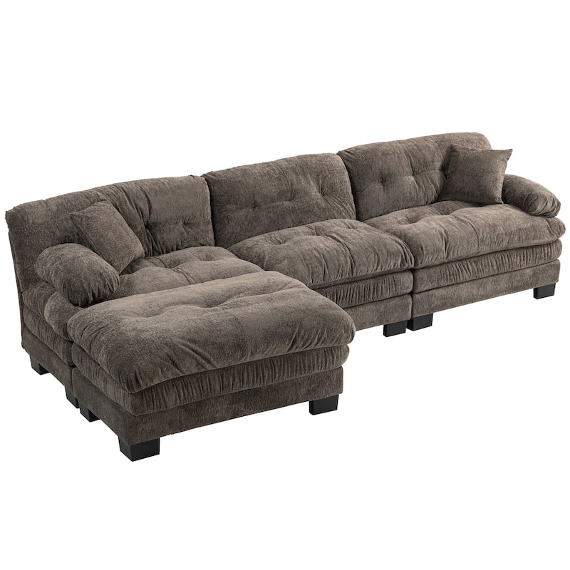 120.87" Chenille L-Shaped Sectional Sofa with Reversible Design, and 3-Seat Sleeper & Ottoman - Dual-Layer Cushion