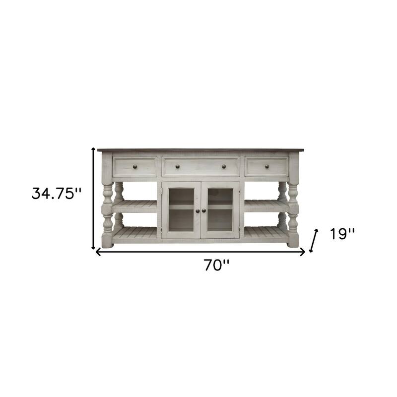 HomeRoots 70" Ivory Solid Wood Open shelving Distressed TV Stand - 70' X '34.75' X '19
