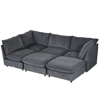 Modular U-Shape Sleeper Sectional Sofa w/ Chaise & Ottomans for Living