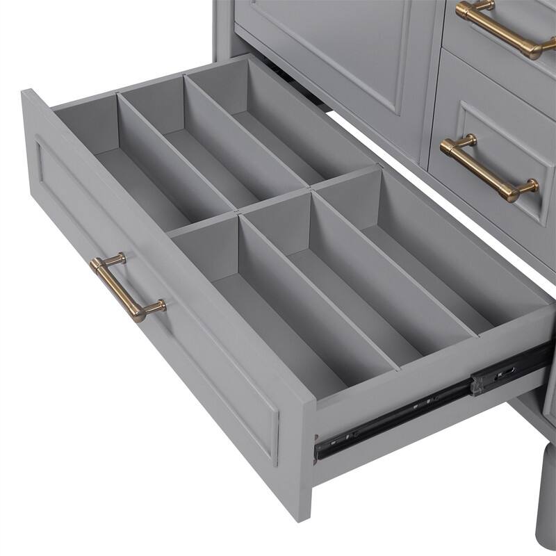 Traditional 30" Bathroom Vanity with Ceramic Sink, Freestanding Bathroom Vanity Cabinet with 3 Drawers and 1 Soft Close Door
