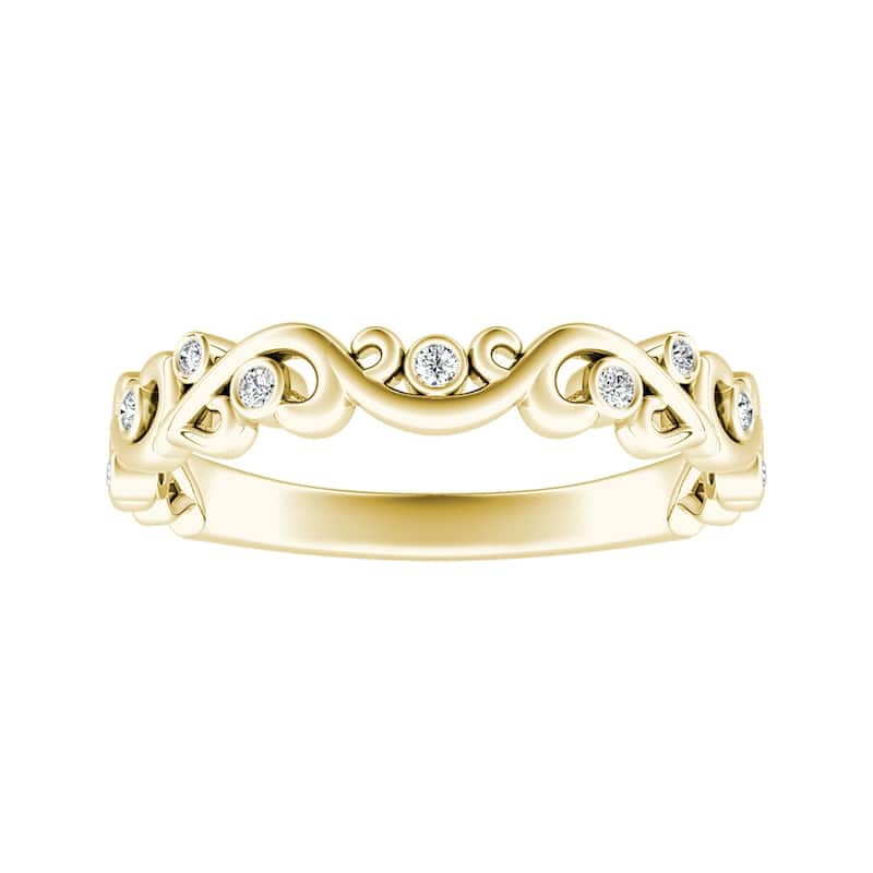 Auriya 18k Gold 1/10ctw Vintage Scroll Diamond Wedding Band