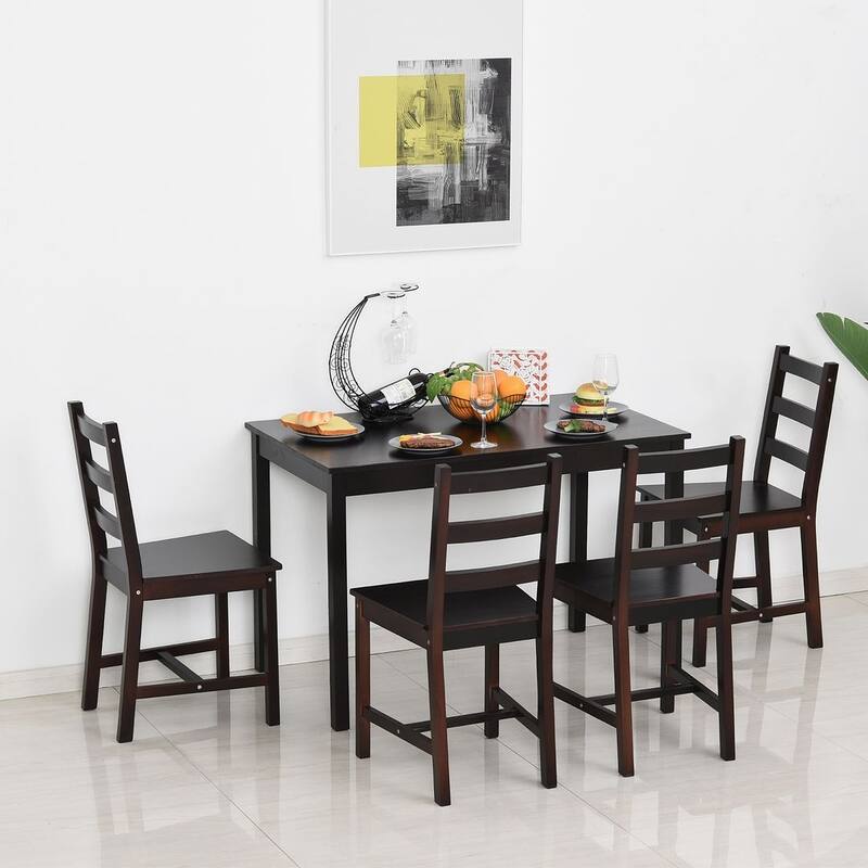 Modern 5-piece Dining Set with Wooden Dining Table and Chair Set of 4 - Brown