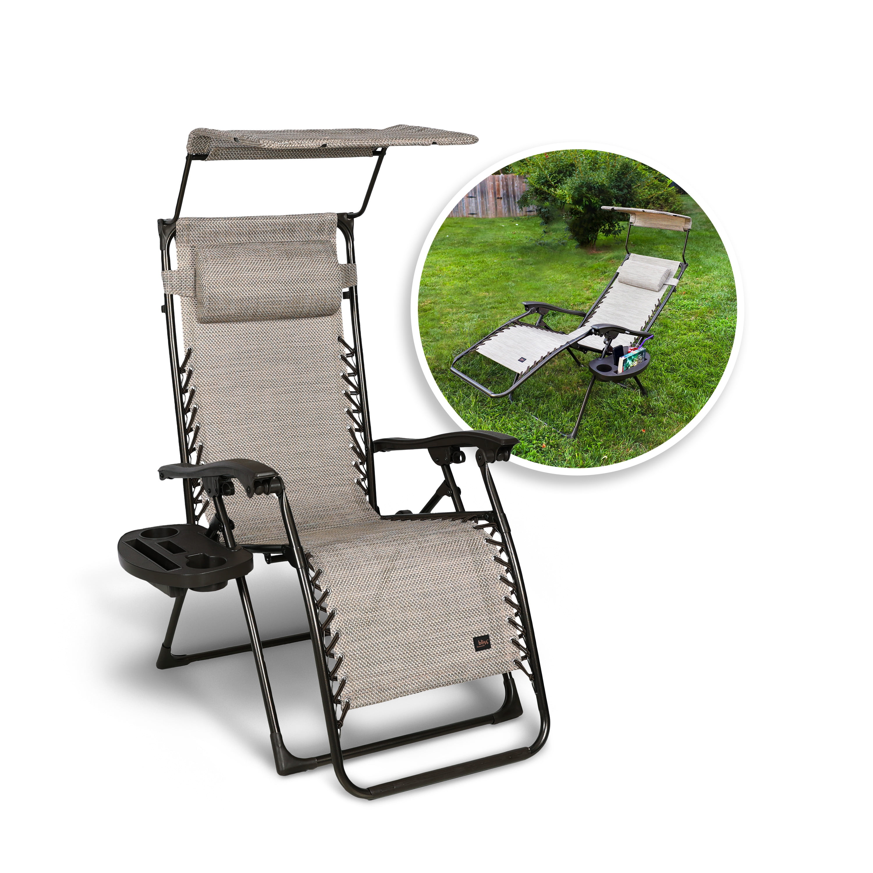 26 Wide Zero Gravity Chair W Canopy Pillow Drink Tray 55 OFF