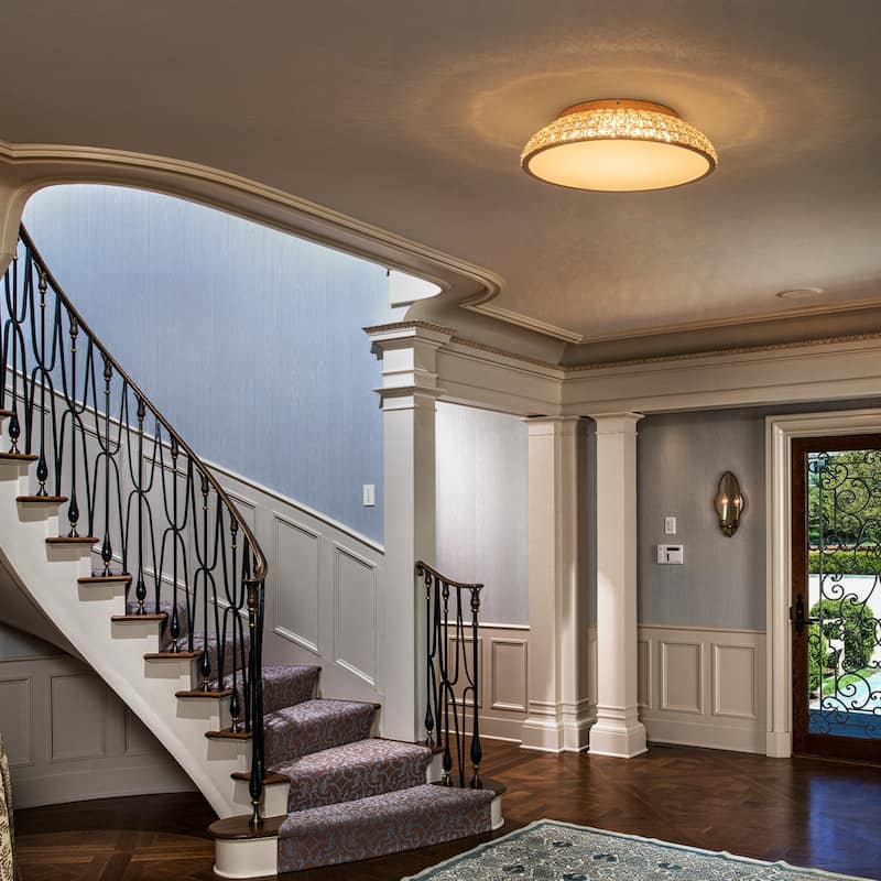 Retro French 38.6" W Antique Brass Linear Rectangle Crystal LED Flush Mount Ceiling Light