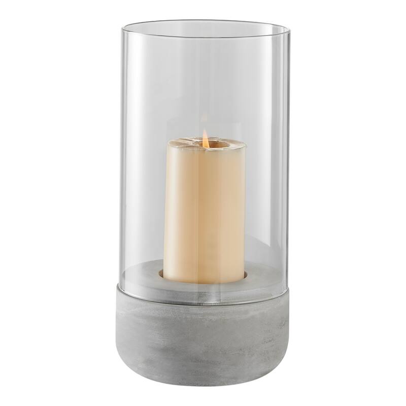 Large Glass Pillar Candle Holders with Cement Base - 12.5" - Gray and Clear
