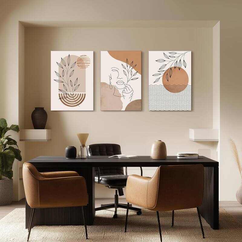 Geometric Line Leaf Sun Moon Canvas Artwork Paintings