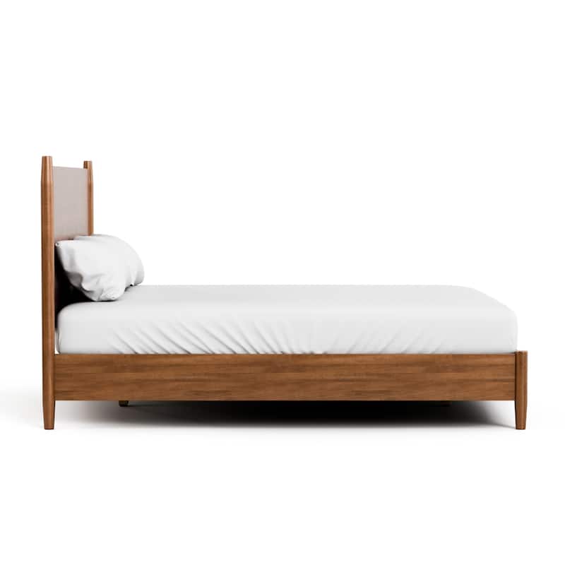 Furniture of America Beau Midcentury 2-Piece Walnut Platform Bed and Nightstand Set