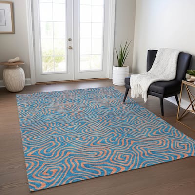 Machine Washable Indoor/ Outdoor Modern Trance Chantille Rug