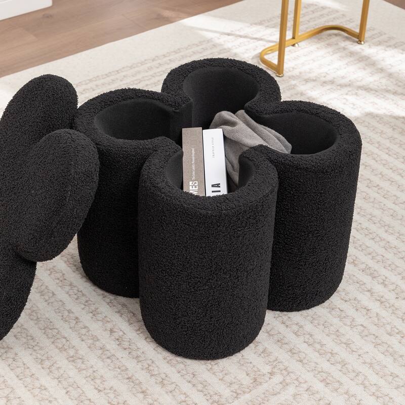 SEYNAR Modern Glam Teddy Velvet Flower Shape Storage Ottoman