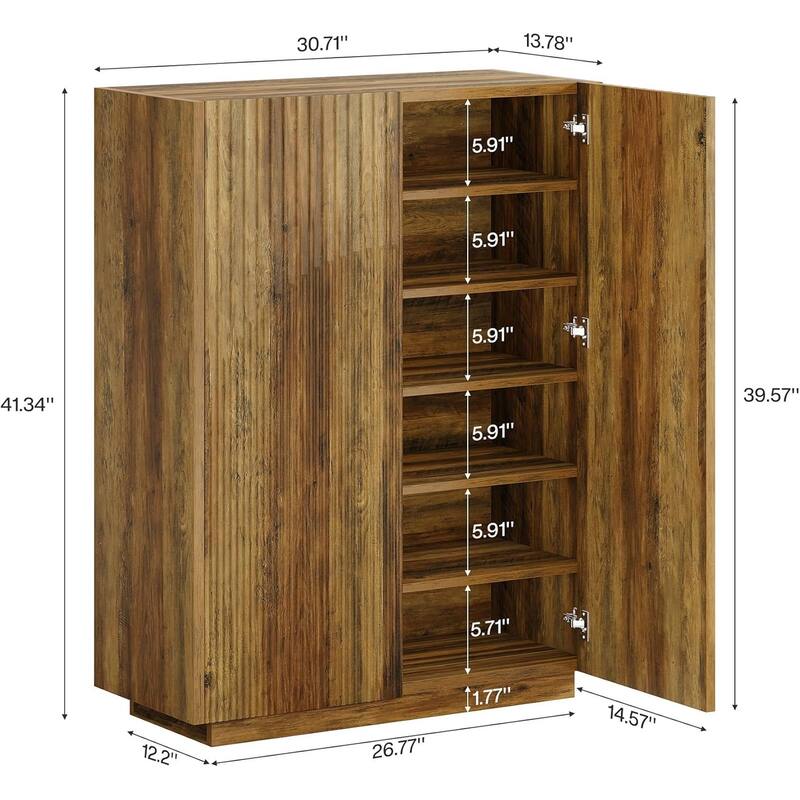 7-Tier Shoe Cabinet with Fluted Doors, 24 Pairs Farmhouse Wooden Shoe Storage Organizer with Adjustable Shelves