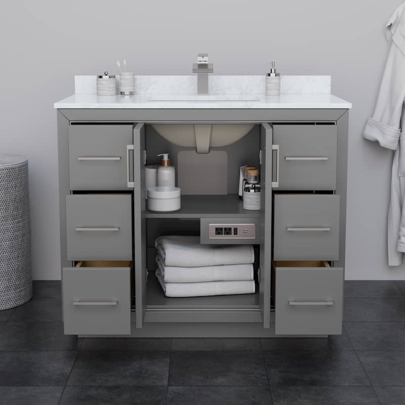 Icon Single Vanity Set, White Carrara Marble Top, No Mirror