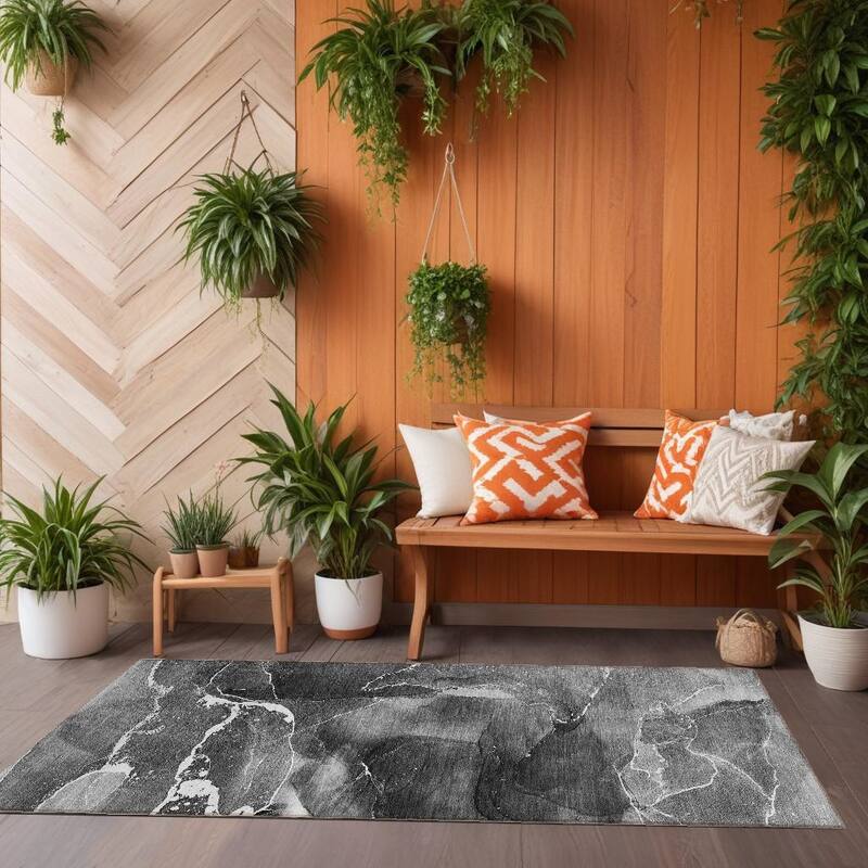 Baro Unique Abstract Weather Resistant Sleek Contemporary Outdoor Rug - 8' Runner - Multi