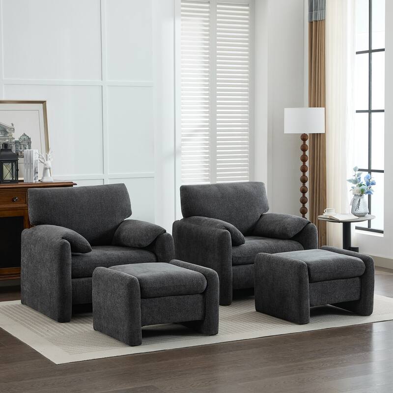Chenille Single Sofa Chair & Ottoman Set