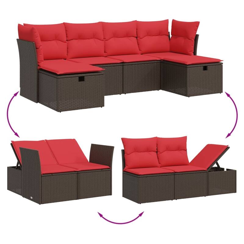 6-Piece Modular Garden Sofa Set - 21.7" x 24.4" x 27.2"