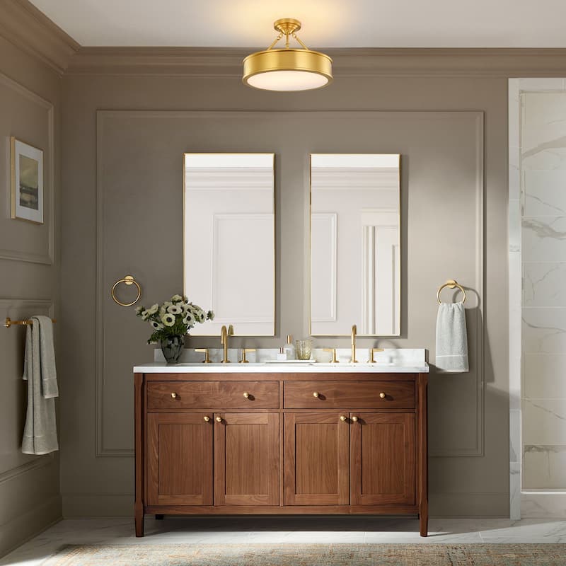 18.5 in. Modern Retro Brushed Gold Drum Integrated LED Semi-Flush Mount Light - 18.5 in. W x 12.9 in. H