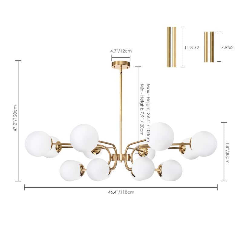 16-Light Mid-Century Modern 2-Tier Large Round Sputnik Glass Globe Chandelier with Milky White Glass Globe Shade