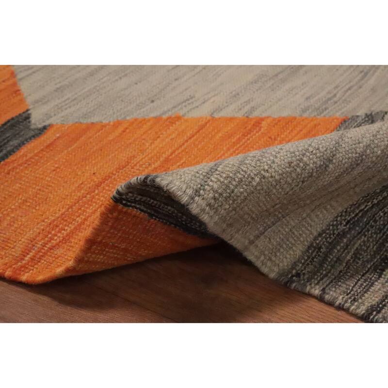 Hand Woven Oriental 100% Wool Carpet Southwestern Tribal Greys & Charcoal Kilim Area Rug - 7' 8'' X 5' 0''