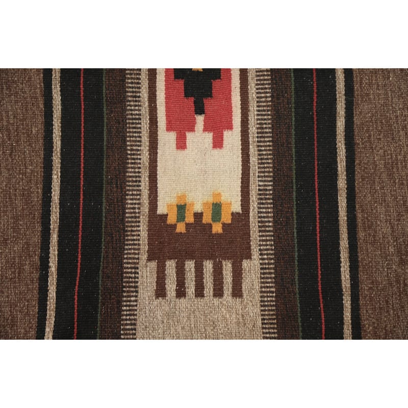 Hand Woven Oriental 100% Wool Carpet Southwestern Tribal Brown Kilim Area Rug - 10' 5'' X 6' 6''