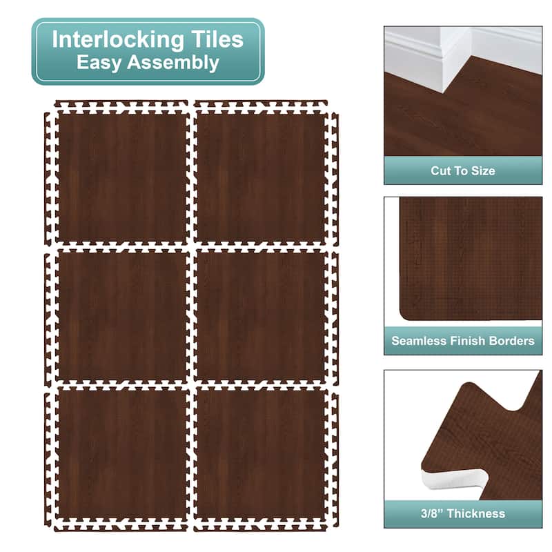 Sorbus 144 Sq. Ft. Wood Grain Floor Tiles Foam Mat EVA Interlocking Mats Tile 3/8-Inch Thick Flooring Wood Puzzle Exercise Mats