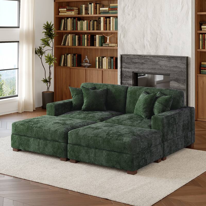 Oversized Chenille Modular Sectional Sofa Conversation Set with 2 Ottomans