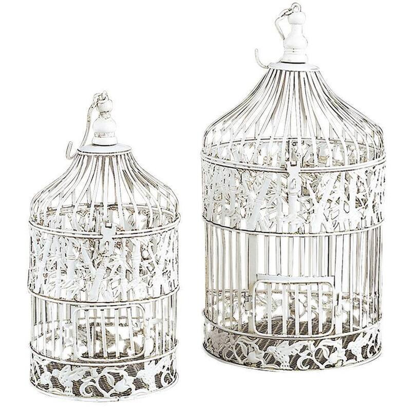 Metal Indoor Outdoor Hinged Top Birdcage with Latch Lock Closure and Hanging Hook - Set of 2 White - Roche River Decor - White