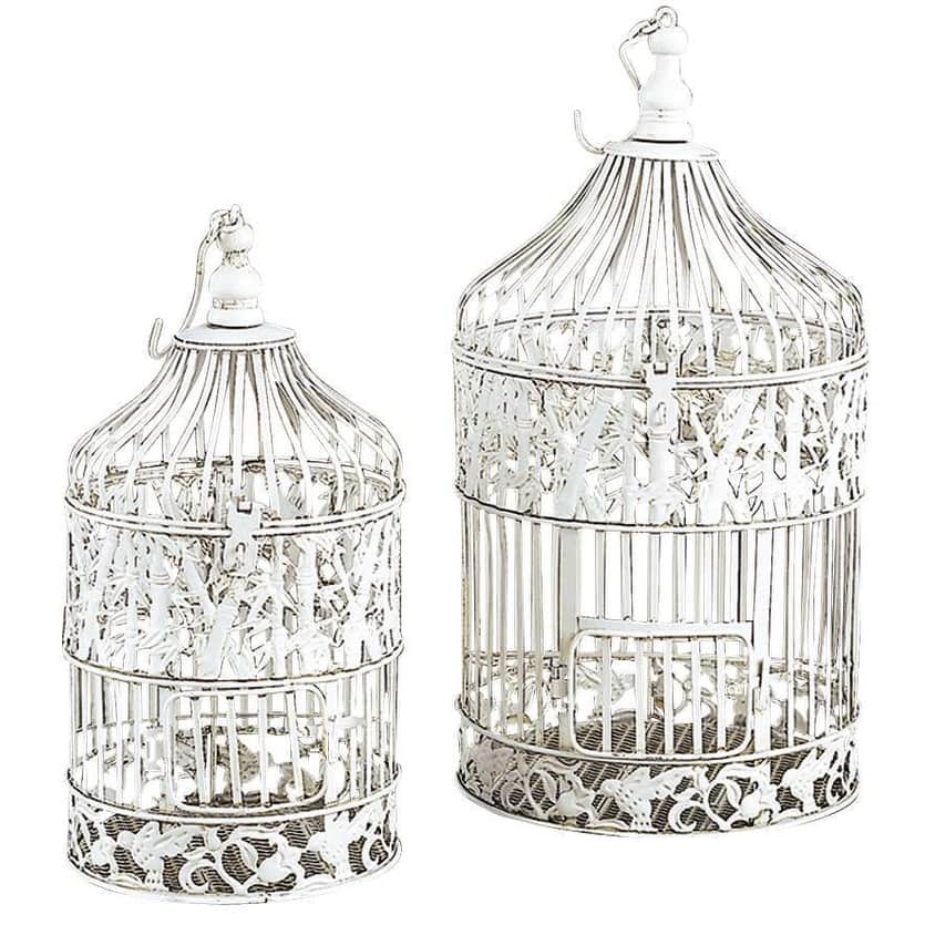 Metal Indoor Outdoor Hinged Top Birdcage with Latch Lock Closure and Hanging Hook - Set of 2 White - Roche River Decor