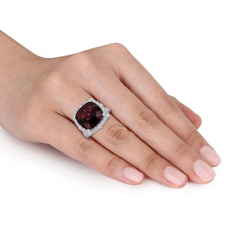 Miadora 15 1/10ct TGW Cushion Pink Tourmaline 2 1/3ct TDW Diamond Halo Cocktail Ring in 14k White Gold