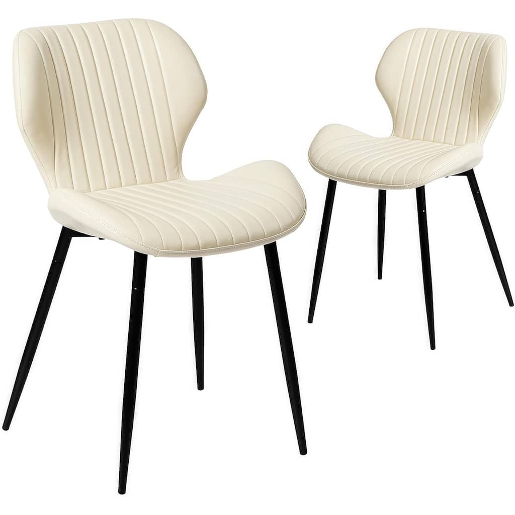 Mid Century Modern Upholstered PU-Dining Chairs with Metal Legs, Set of 2, Beige