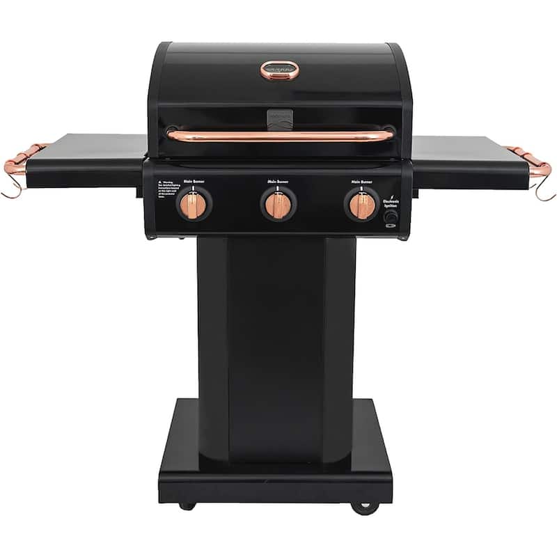 Kenmore 3-Burner Propane Gas Grill with Foldable Side Tables in Black/Copper