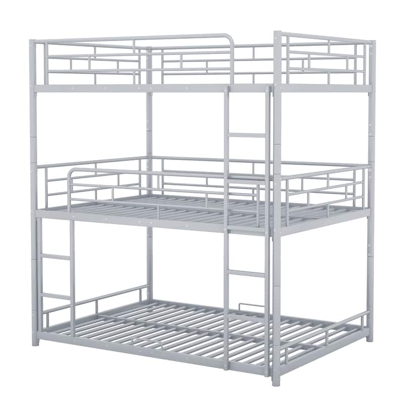 Metal Triple Bunk Bed for 3 Kids, Convertible into Platform Bedframe
