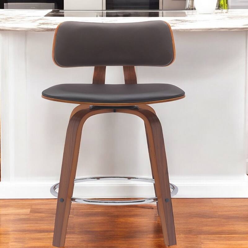Faux Leather Armless Counter Height Bar Chair with Wood Frame, Swivel and Footrest
