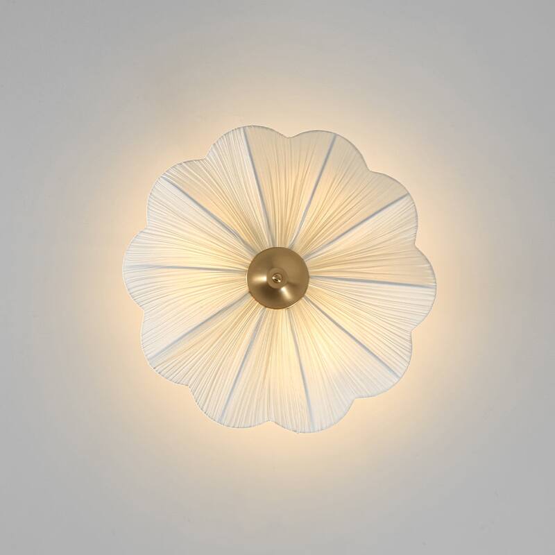 French Country White Ribbed Fabric Bloom Semi Flush Mount 19.5in
