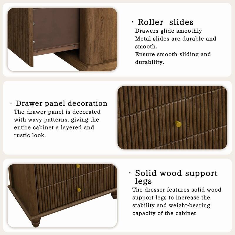 Modern Fluted 5 Drawer Dresser with Metal Handles for Stylish Bedroom Organization and Storage