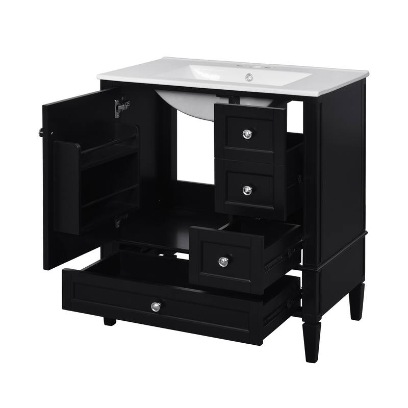 30 Inch Bathroom Vanity with Ceramic Sink Bathroom with 3 Drawers