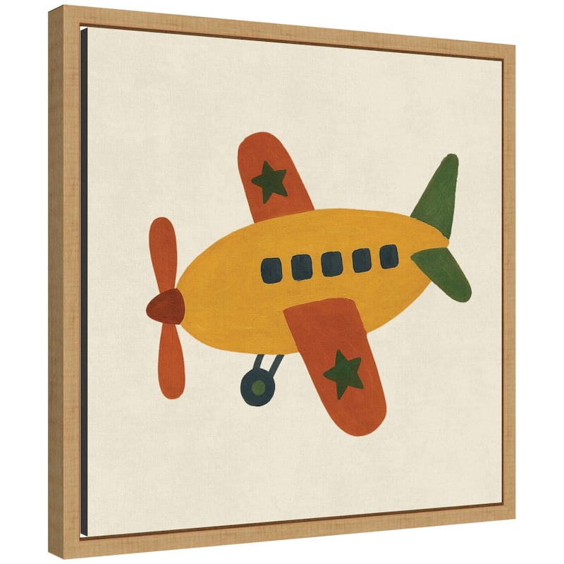 Kate and Laurel Kids Plane Square by Laura Moss Framed Canvas Wall Art Print - 16x16