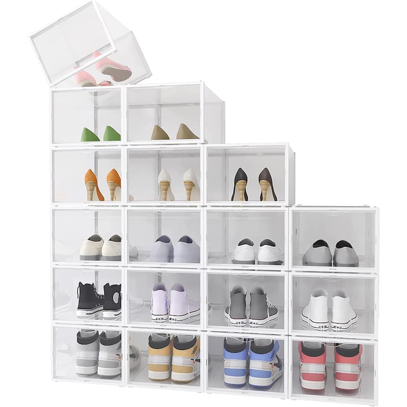 18 Pack Plastic Shoe Box,Stackable Shoe Storage Organizer Bins with Lids