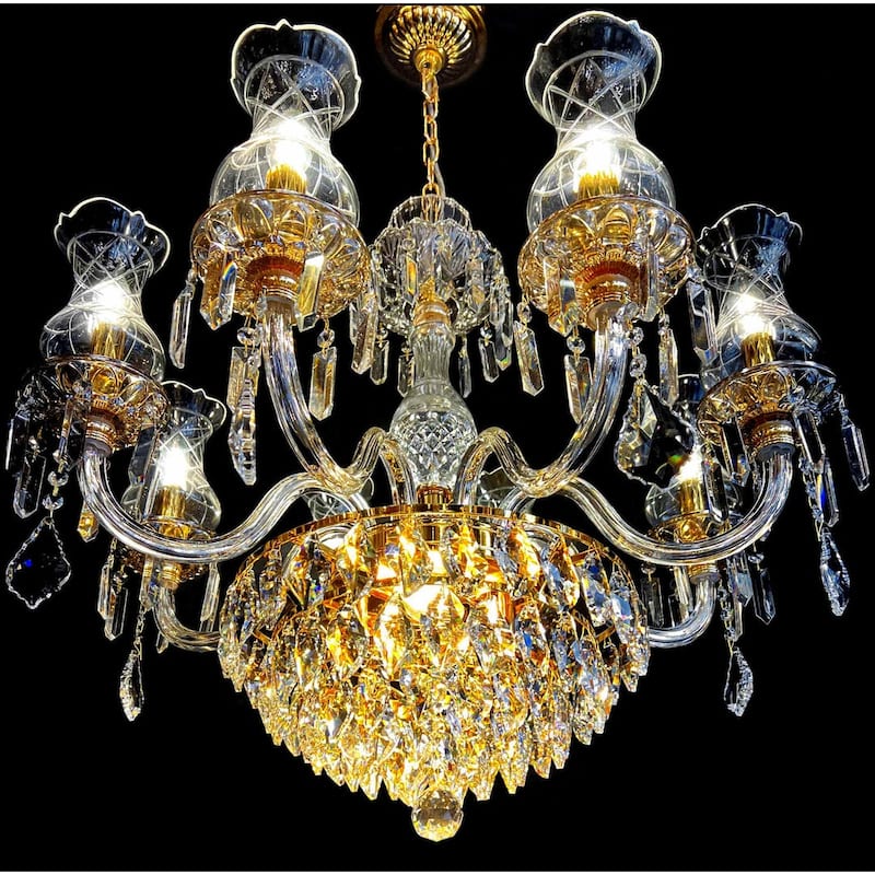 Vintage Crystal Chandelier Gold Pendant Chandelier 10 Lights