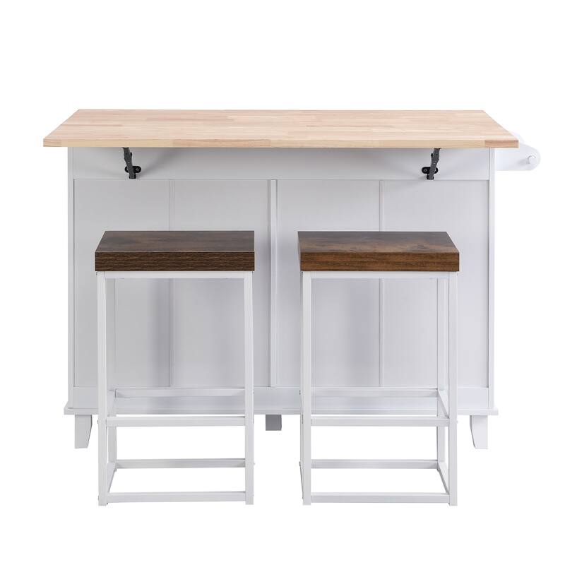 Farmhouse Style 3-Piece Dining Table Set with Drop Leaf, Drawers and 2 Seatings