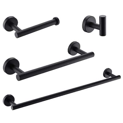 4-Pieces Matte Black Bathroom Accessories Set, Stainless Steel Bathroom Hardware Set, Bath Towel Bar Set