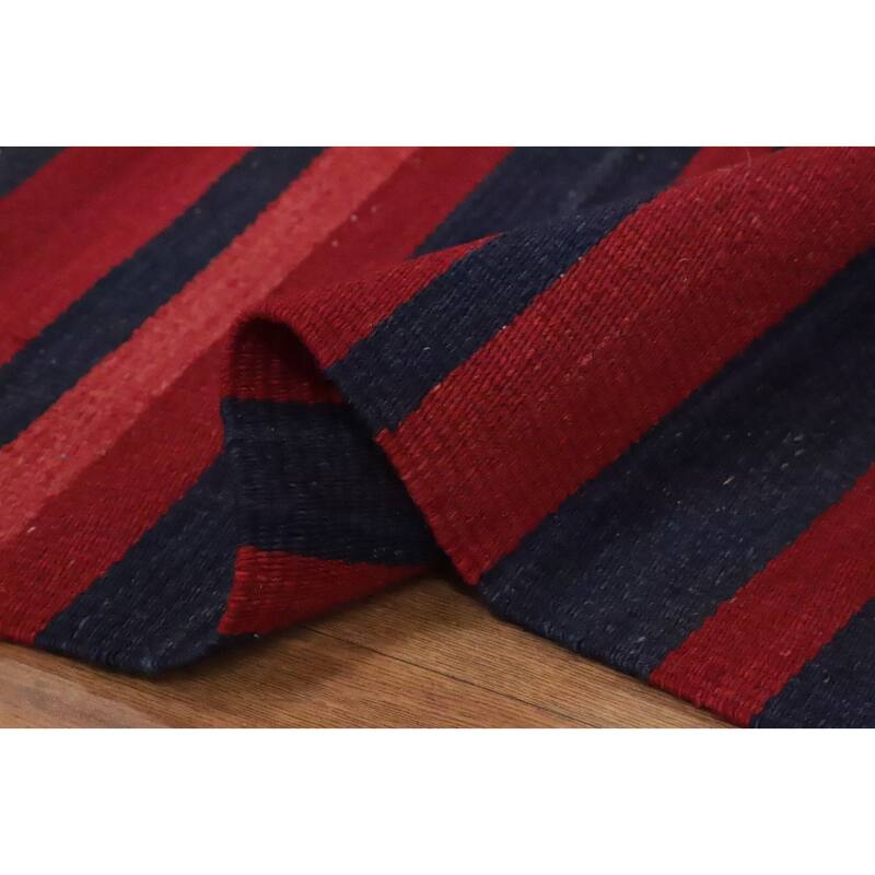 Hand Woven Oriental 100% Wool Carpet Southwestern Modern Red Kilim Area Rug - 9' 10'' X 4' 9''