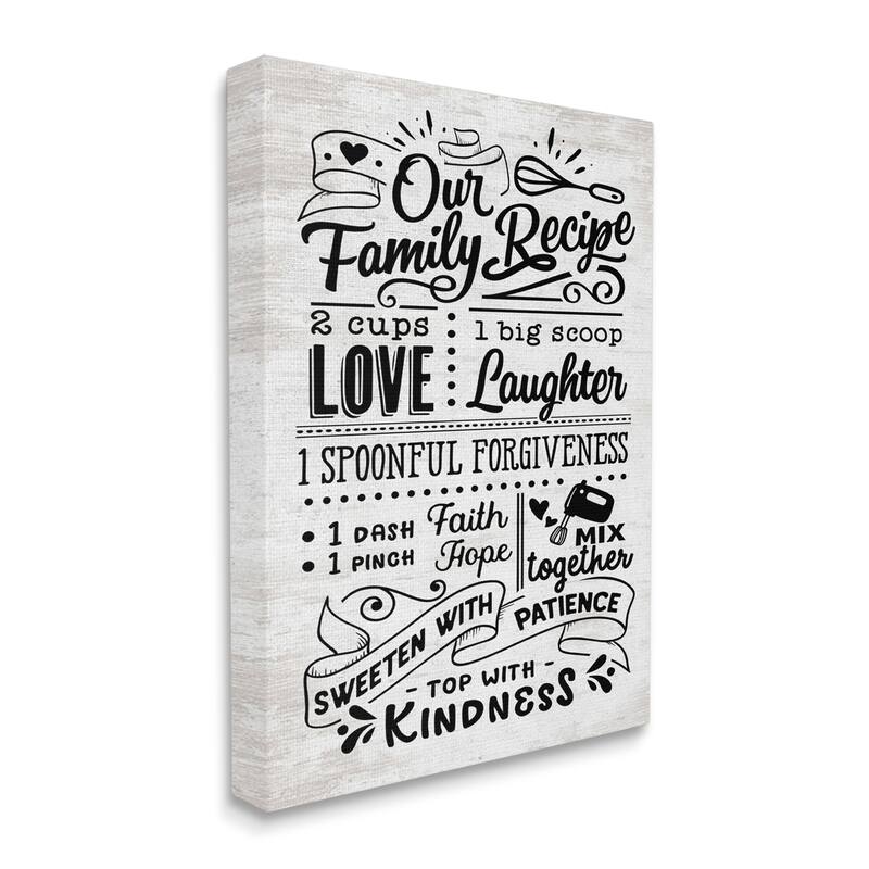 Stupell Our Family Recipe Motivational Kitchen Phrases Life Ingredients Canvas Wall Art - White
