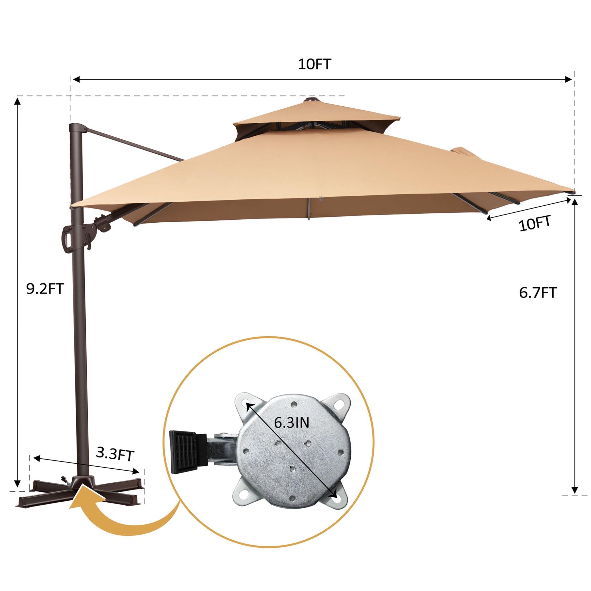 VredHom 10 Ft Square Patio Dual Wind Vent Cantilever Umbrella with Cross  Stand - Overstock - 34825793