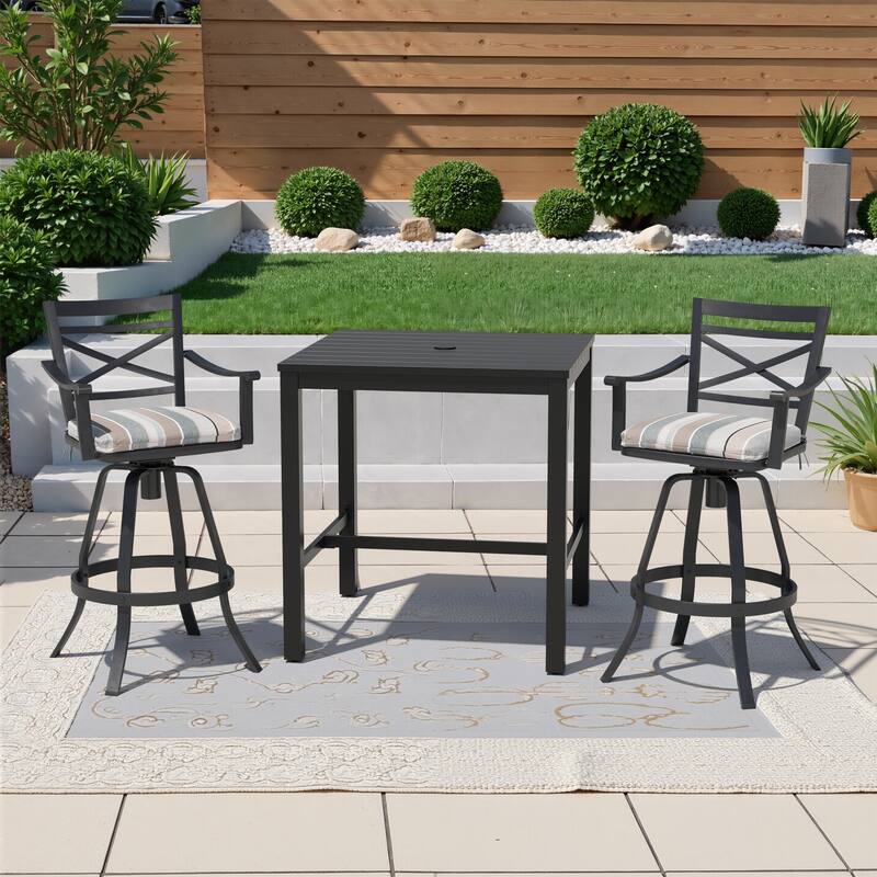 3/5-Piece Outdoor Swivel Aluminum Bar Stools with Sunbrella Cushion and Table Set - MILANOCHAR - Set of 3