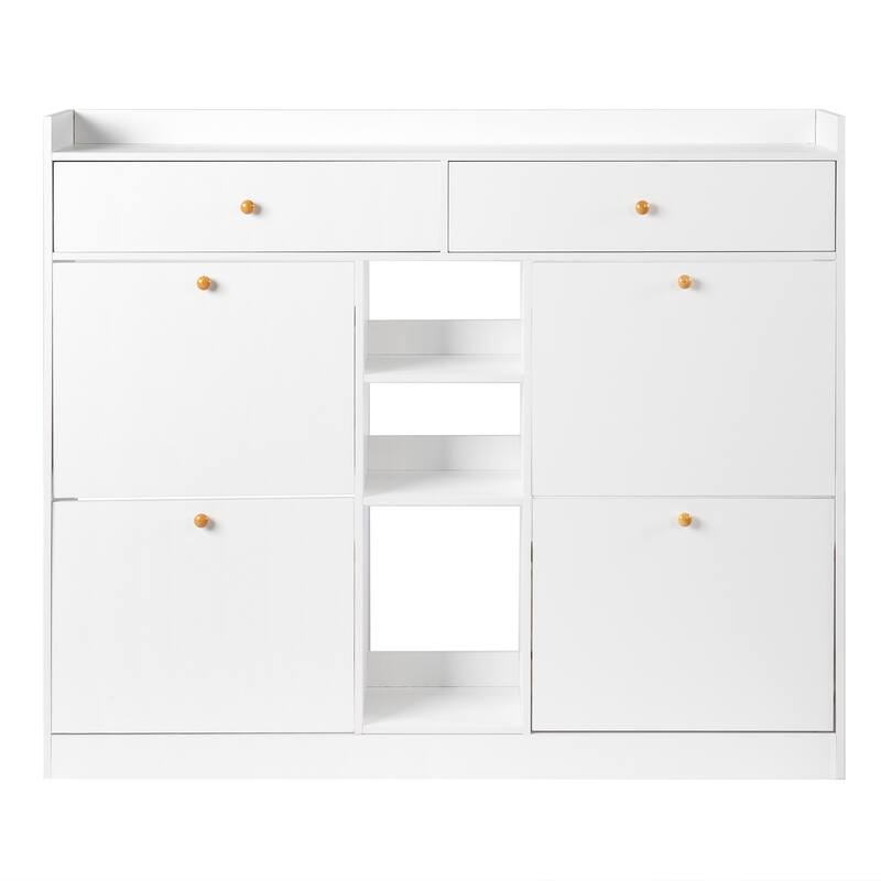White Shoe Cabinet with 4 Drawers and Storage Compartments for Entryway Hallway Organization - 50.39”W x 9.84”D x 42.13”H