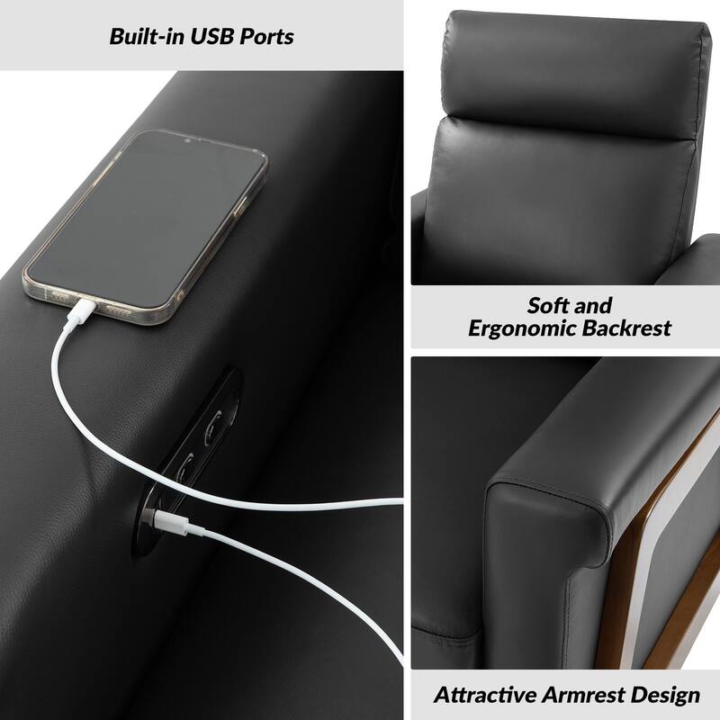 Jaime Modern Genuine Leather Power Recliner Built in USB Ports Set of 2 by HULALA HOME
