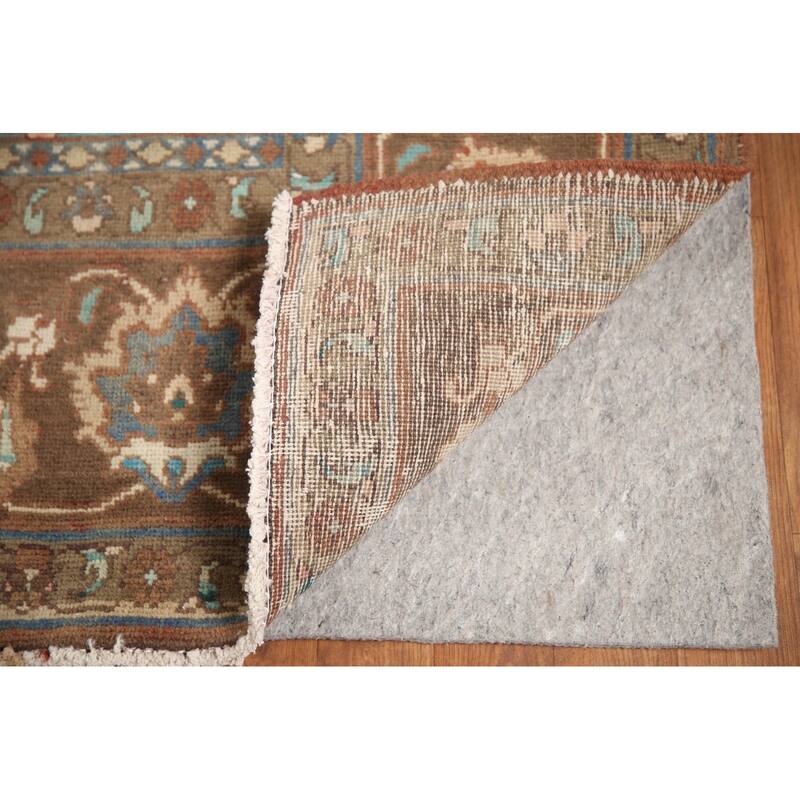 Hand Knotted Oriental 100% Wool Carpet Traditional Floral Brown Mashad Area Rug - 12' 1'' X 8' 10''