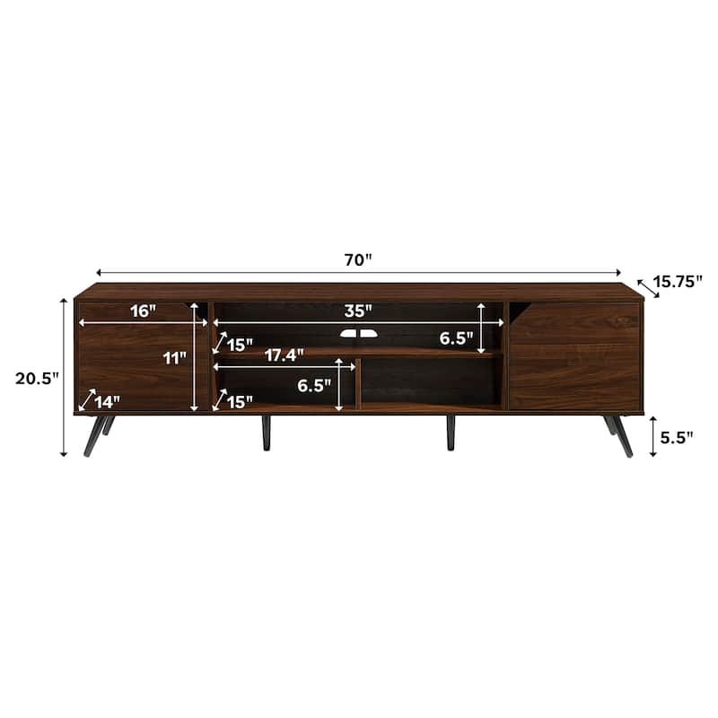 Modern 2-Door TV Stand with 4 Open Cubbies & Cord Management - Supports Up to 80" TVs