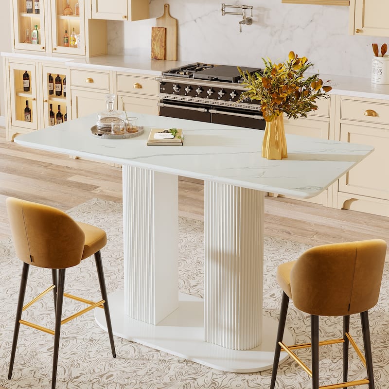 47 inch Home Bar Unit Bar Table with Faux Marble Tabletop for Kitchen