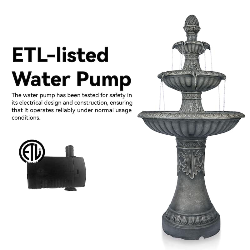 Classic Bird Bath 3-Tier Water Fountain Weather Resistant with Pump