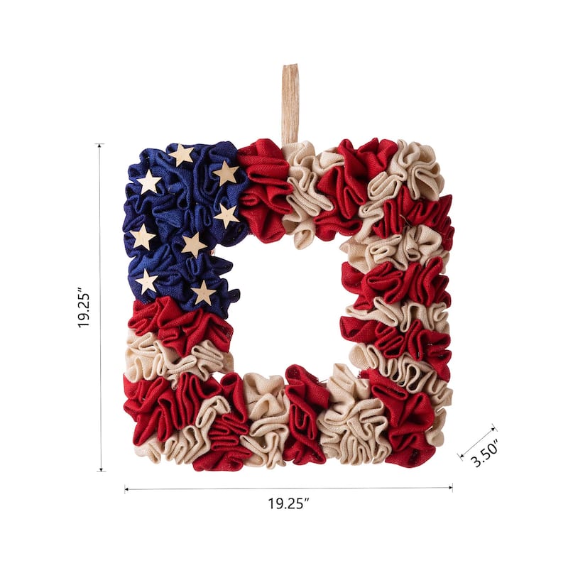 Glitzhome Americana Patriotic Squared/Round Fabric Wreath